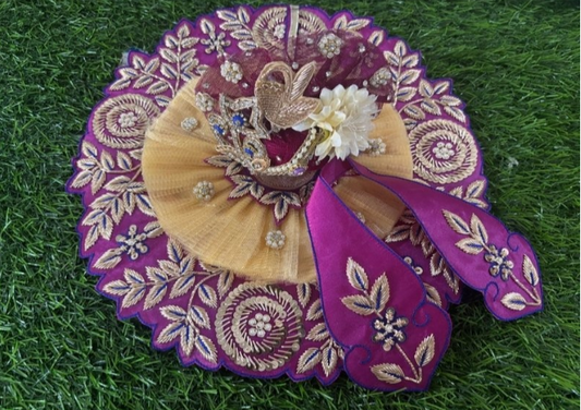 Zardosi poshak for Laddu Gopal Ji in rani colour with cream base