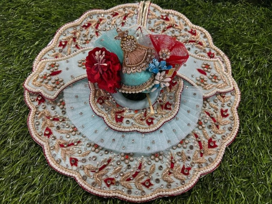 Moti work poshak for Laddu Gopal Ji in seagreen colour