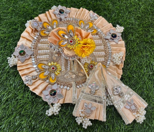 Butti work poshak for Laddu Gopal Ji in chikoo colour