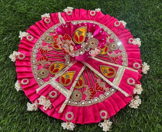 Butti work poshak for Laddu Gopal Ji in rani colour