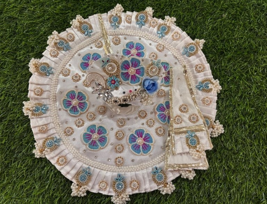 Butti work poshak for Laddu Gopal Ji in white colour