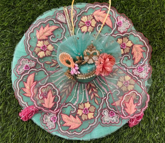 Flower thread work poshak for Laddu Gopal Ji in sea green colour