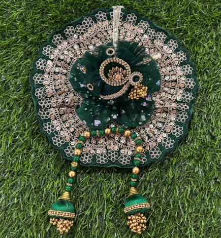 Lace work poshak for Laddu Gopal Ji in green colour