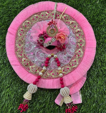 Lace work poshak for Laddu Gopal Ji in pink colour