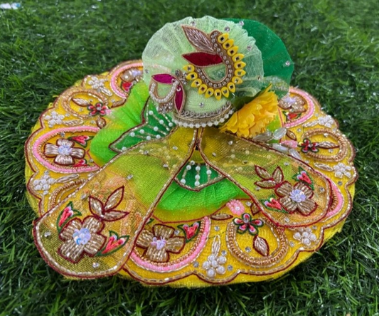 Zardosi moti poshak for Laddu Gopal Ji in yellow colour