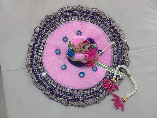 Purple Butti work poshak for Laddu Gopal Ji in pink colour