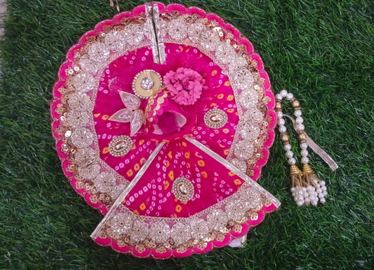 Lace wings work poshak for Laddu Gopal Ji in rani colour