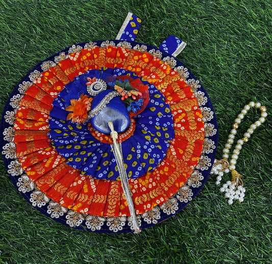 Jamawar work poshak for Laddu Gopal Ji in orange blue colour