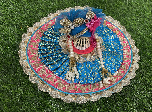 Lace work poshak for Laddu Gopal Ji in blue colour