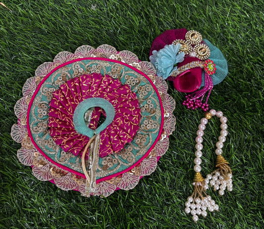 Lace work poshak for Laddu Gopal Ji in rani colour