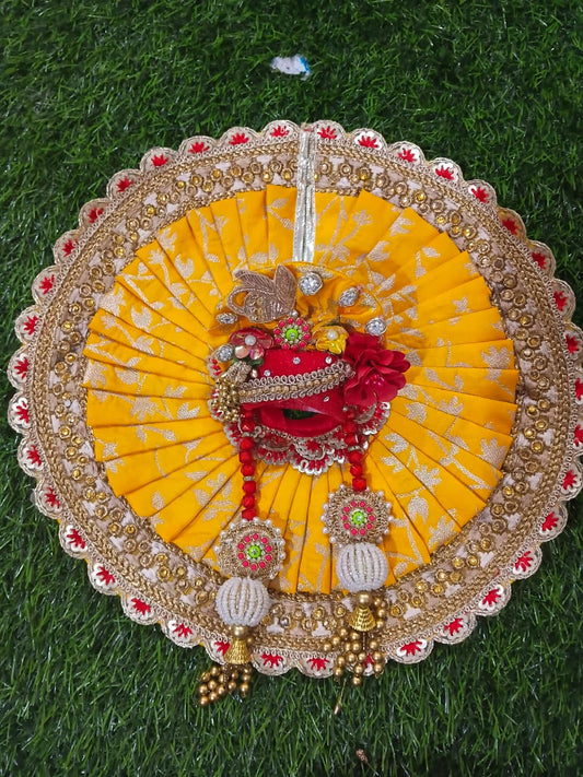 Lace work poshak for Laddu Gopal Ji in yellow colour