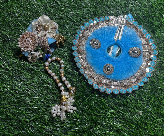 Butti work poshak for Laddu Gopal Ji in sky blue colour