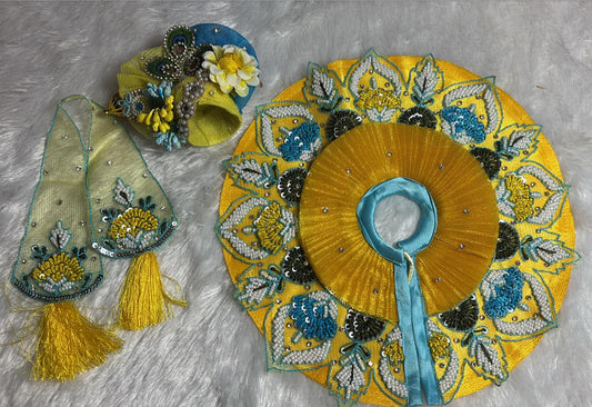 Moti work poshak for Laddu Gopal Ji in yellow blue colour