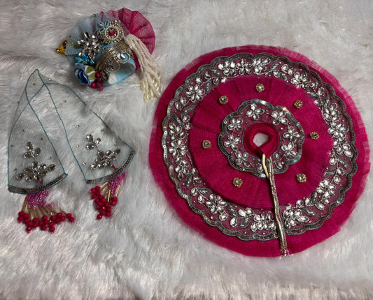 Elegant rani net poshak with blue dupatta moti work