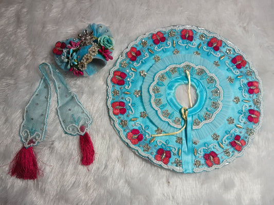 Blue net poshak with thread incrafted butterfly poshak