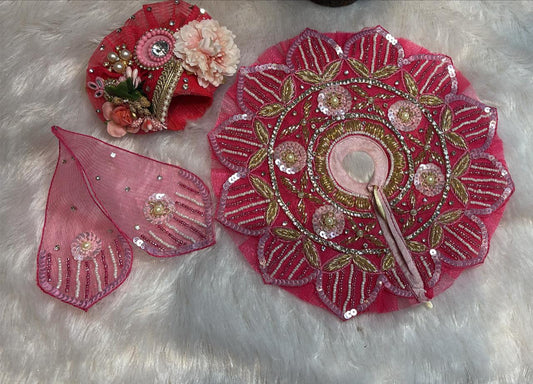 Pink net poshak with sequence work for Laddu Gopal Ji