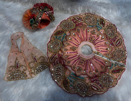 Peach net poshak with heavy zardosi and thread work