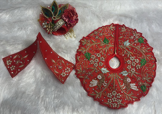Red embroidery Poshak with bird encrafted with moti for Laddu Gopal Ji