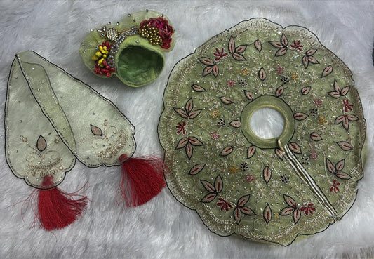 Pista green poshak with heavy zardosi work for Laddu Gopal Ji