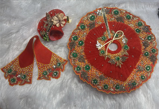 Jamawar thread work poshak for Laddu Gopal Ji in red colour