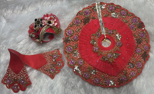 Jamawar thread work poshak for Laddu Gopal Ji in red colour