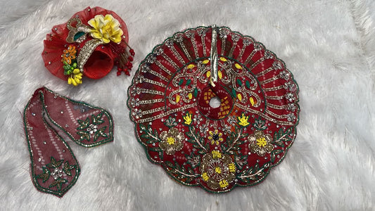 Embroidery work on red chunari cloth poshak for Laddu Gopal Ji