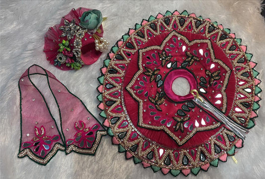 Multi colour poshak with mirror engraved navratri special dandiya poshak